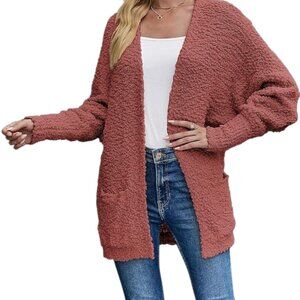 MEROKEETY | Pre-Loved Fuzzy Popcorn Knit Batwing Cardigan – Tearose, Size Large